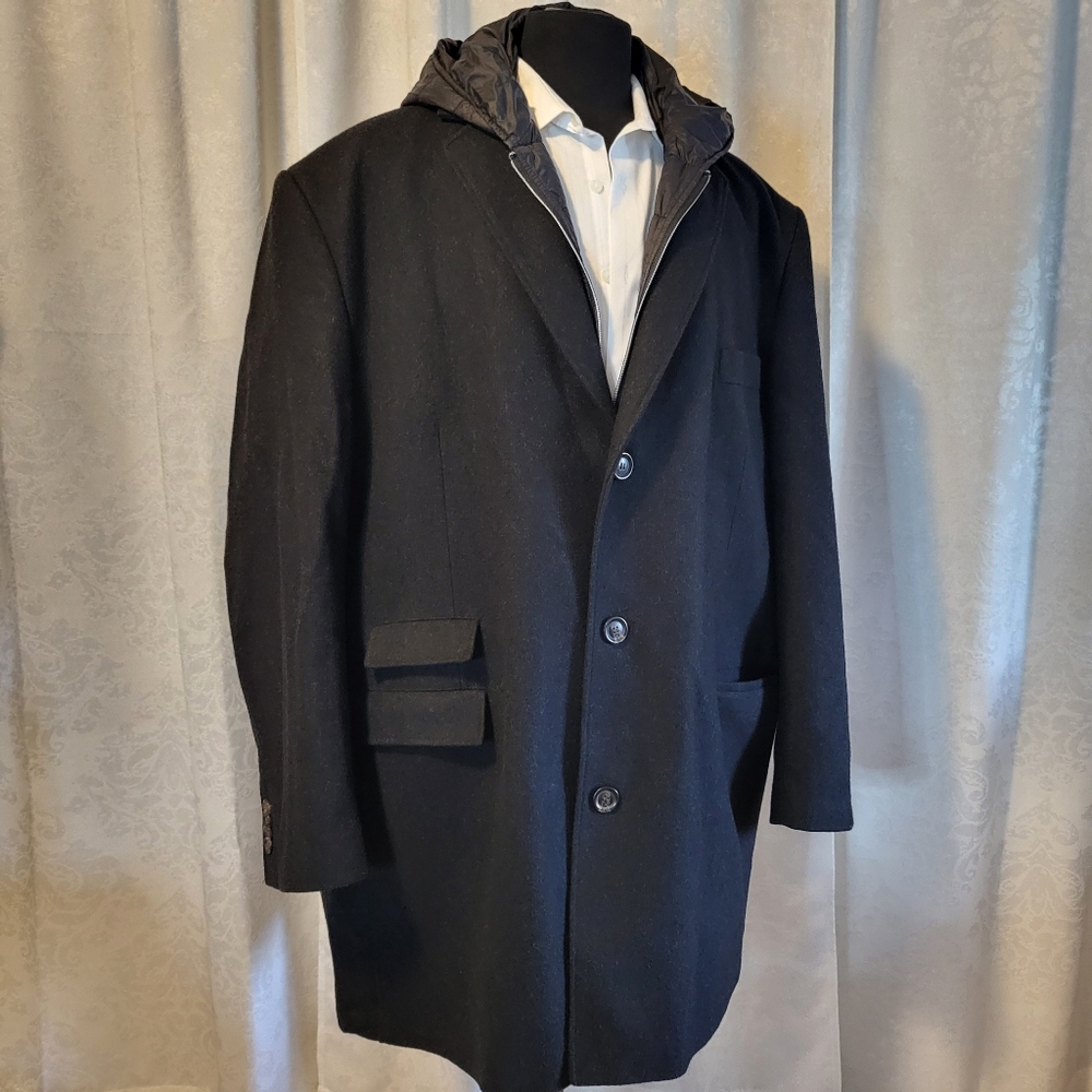 Jack Victor JV Reflex Men's Wool Hooded Overcoat, Jacket, Size 54R, Black